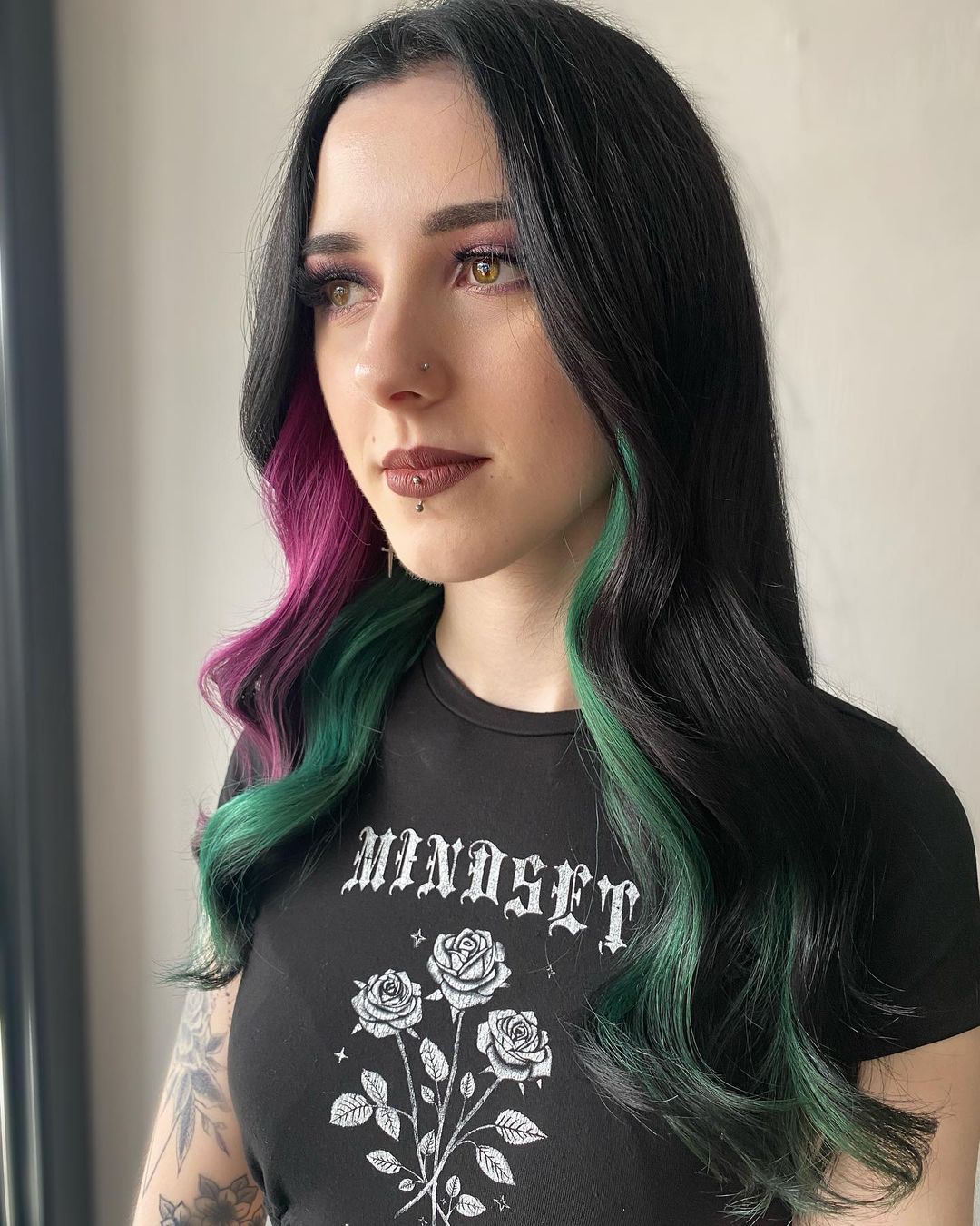 black green and pink hair