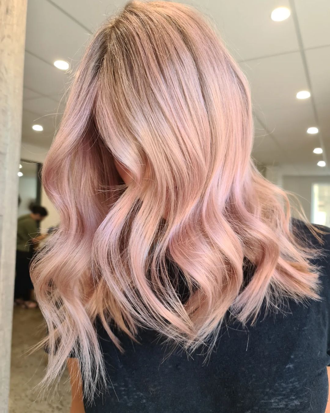 blonde waves with hints of pink