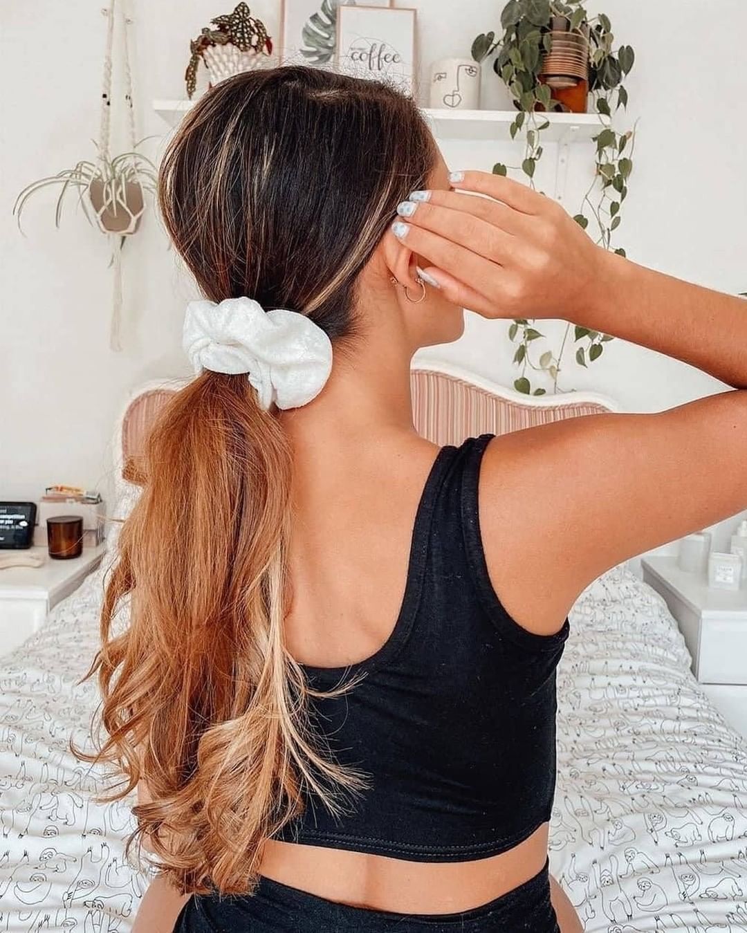 casual low ponytail with a scrunchie