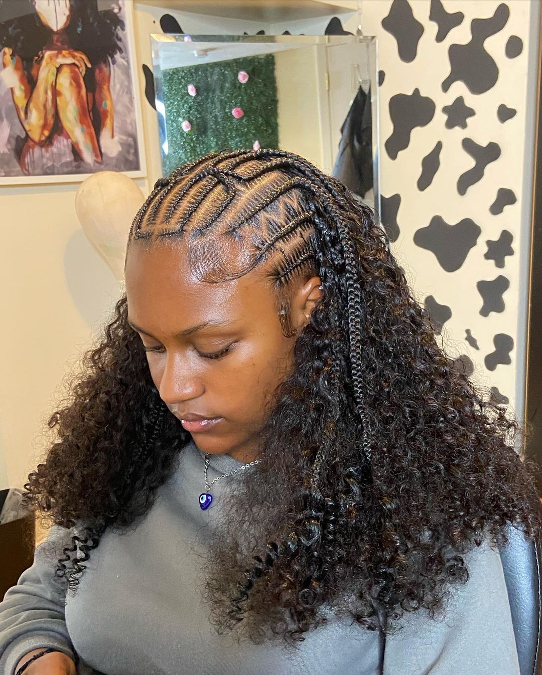 boucles avec cornrows tissage rapide