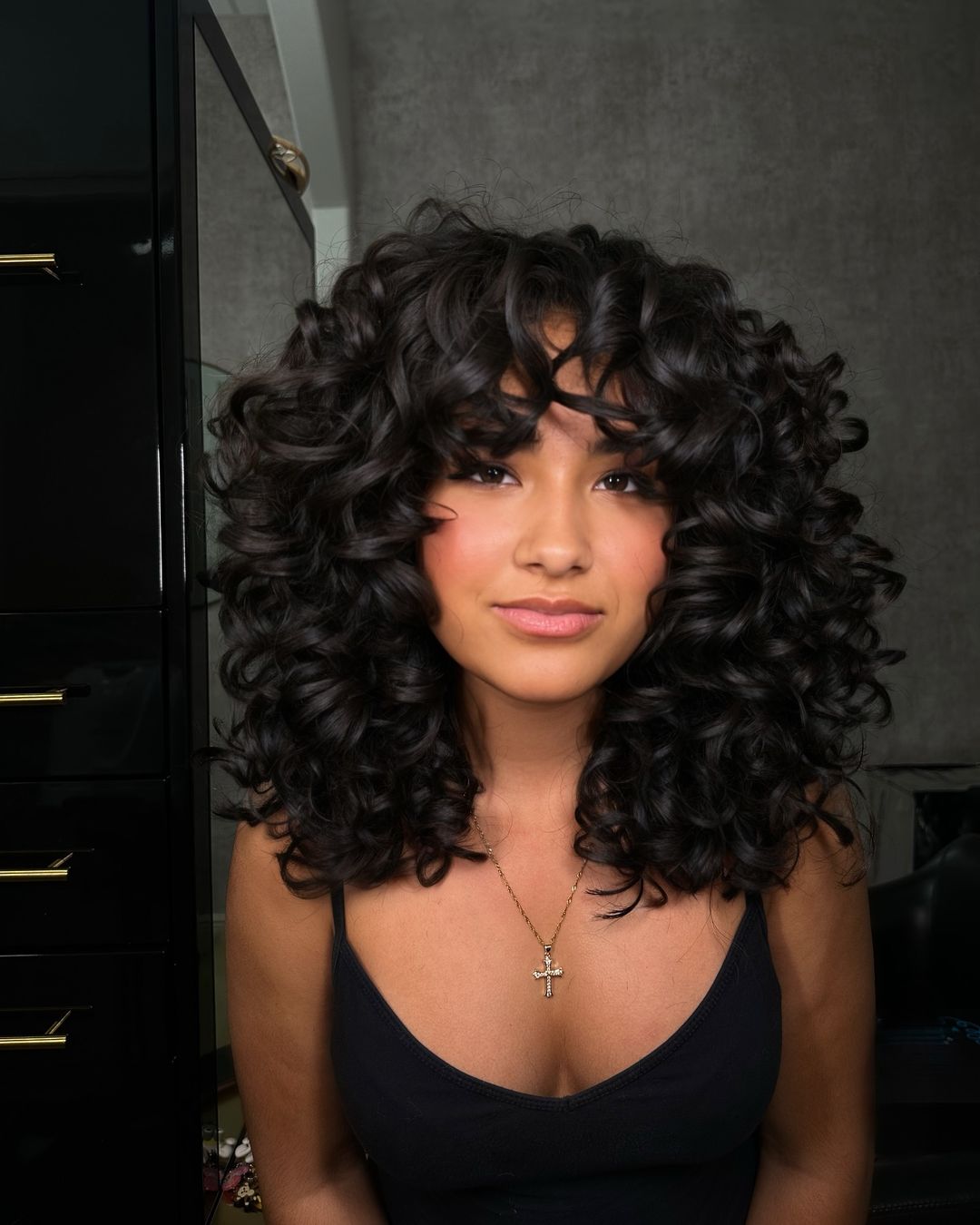 curly hair with bangs