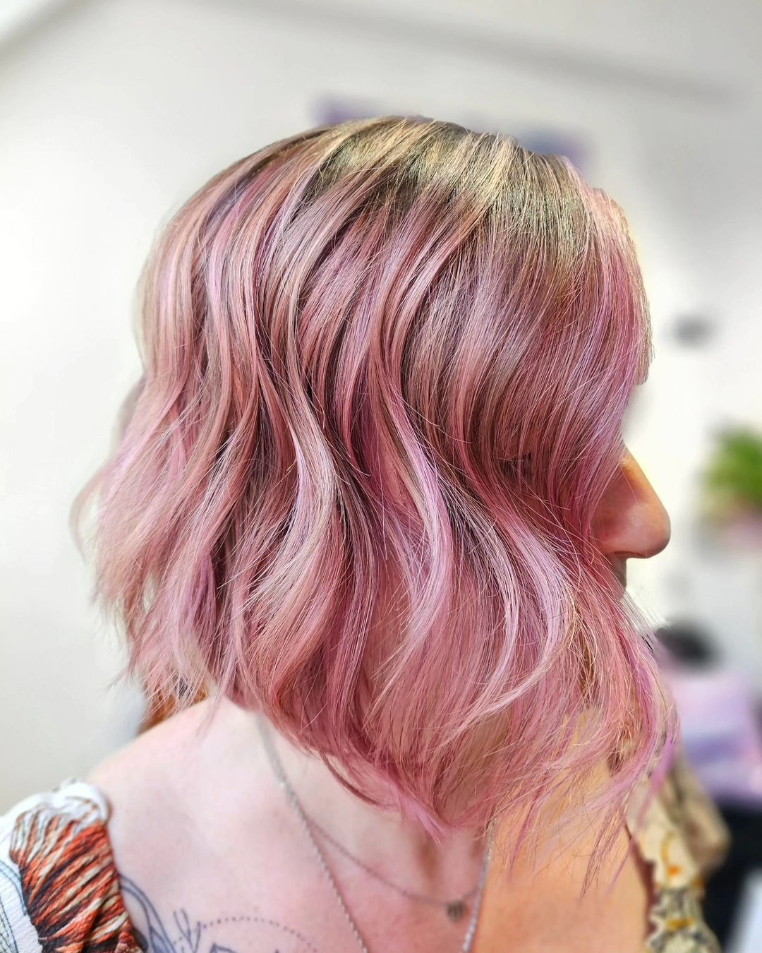 dimensional pastel pink angled bob