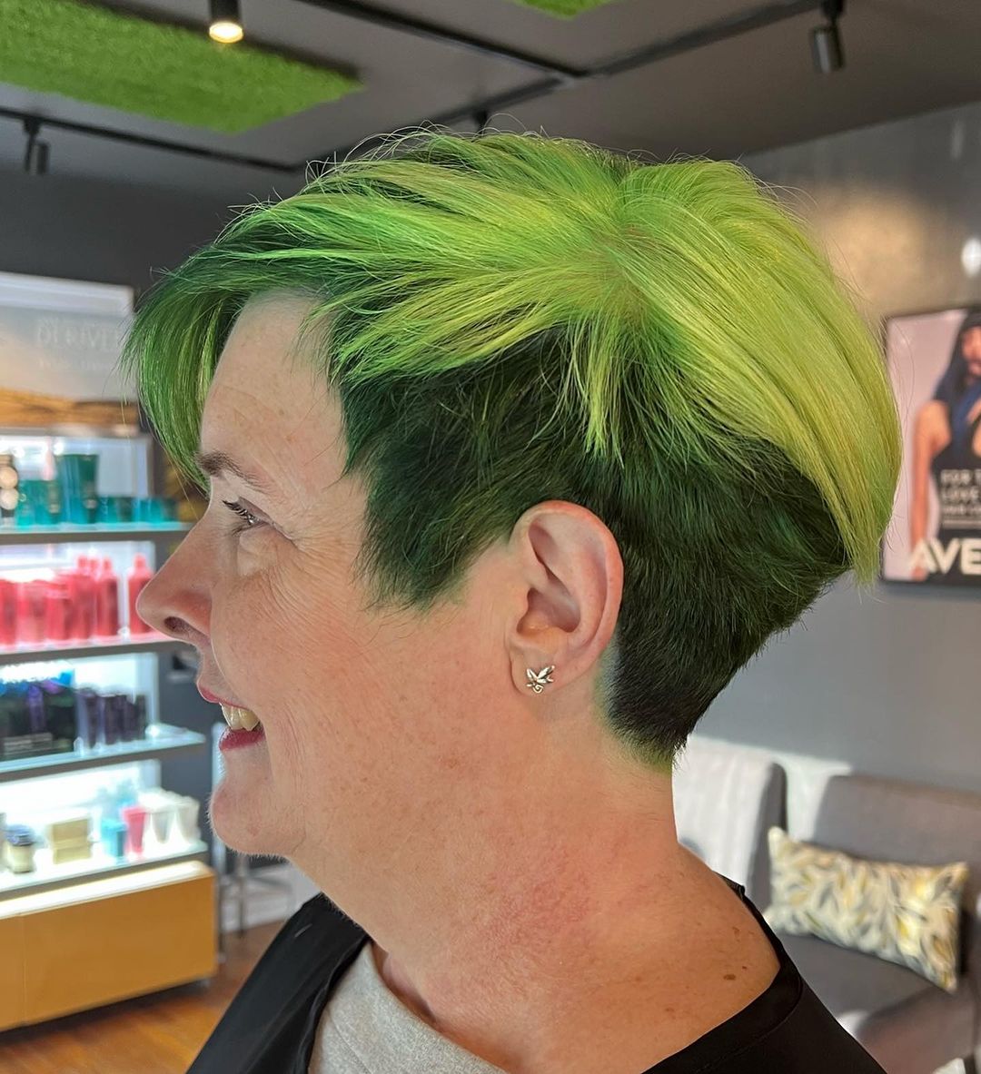 edgy short green hairstyle