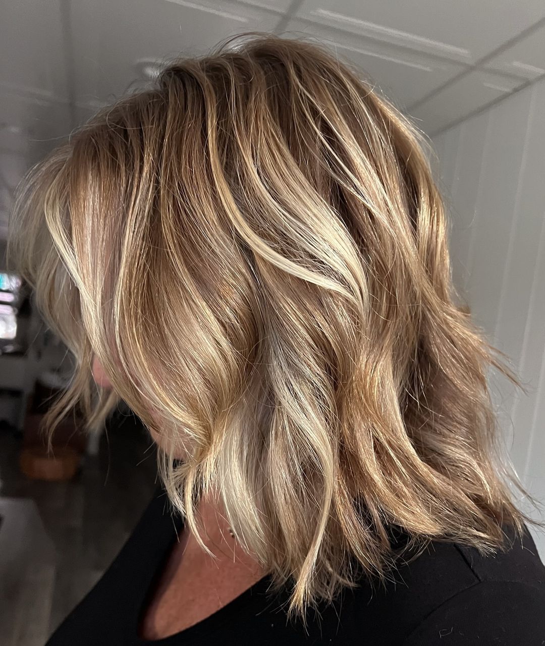 fall blonde balayage on short hair