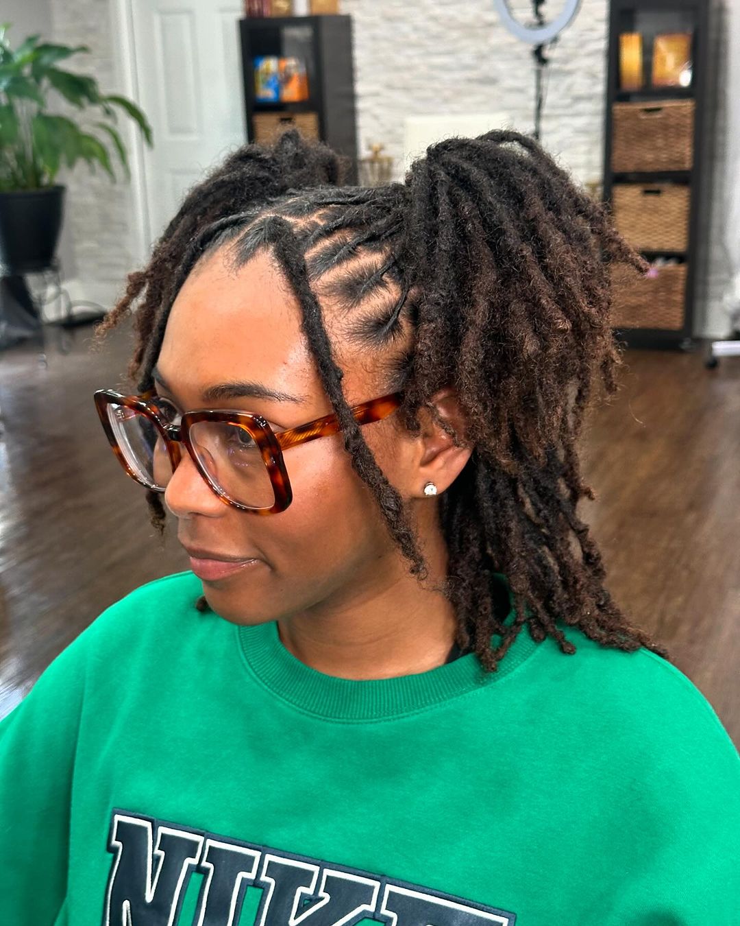 flat twist loc half-up space buns 1