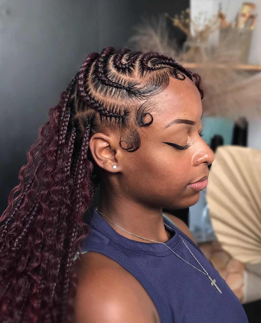 fulani lemonade cornrows with curly weave