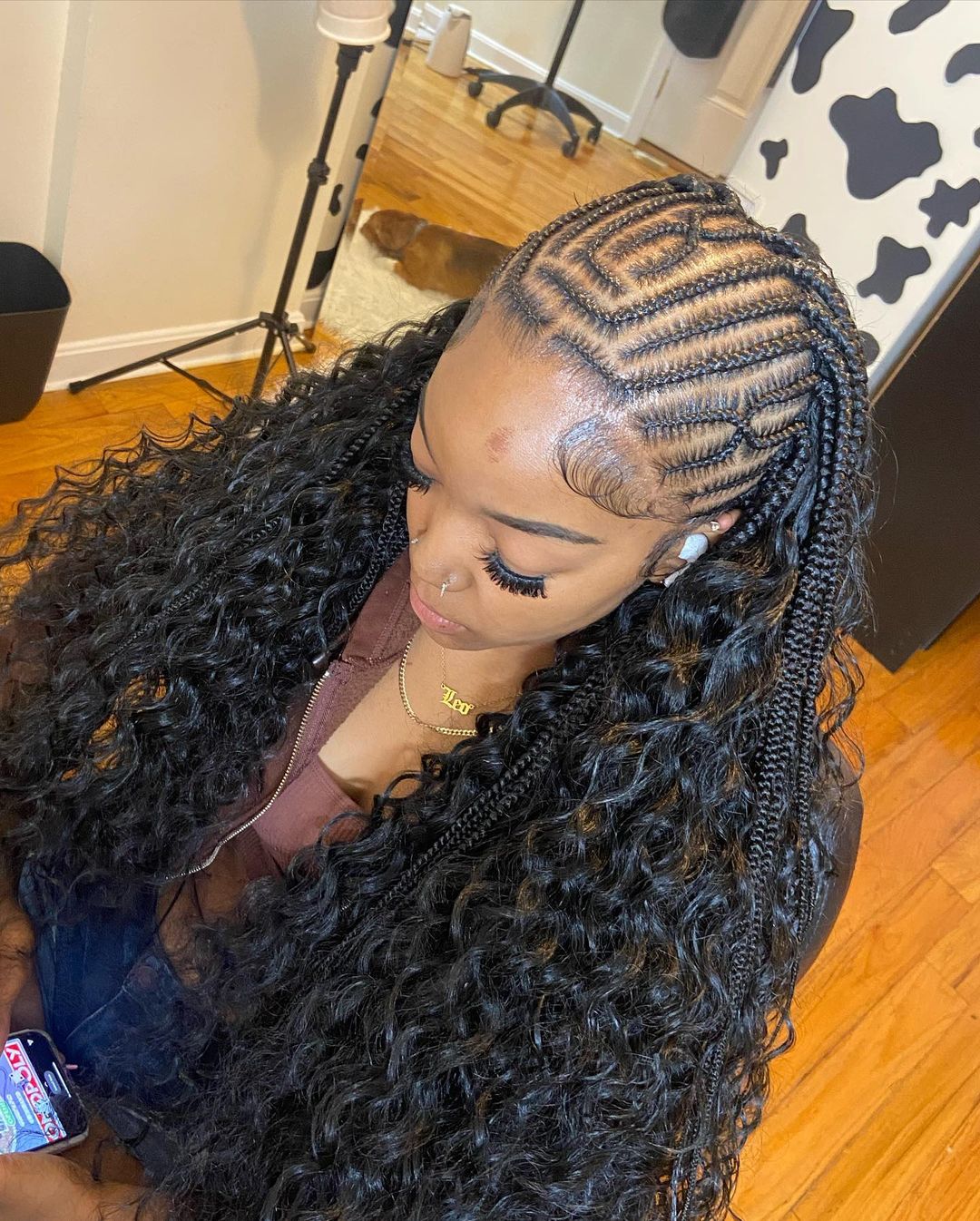 half braids half curls quick weave