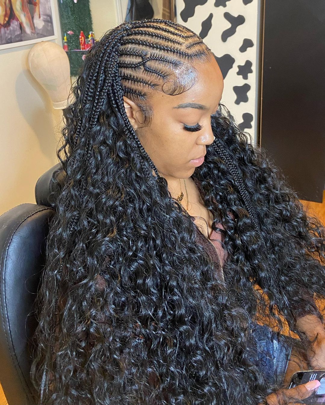 half braids half curls quick weave