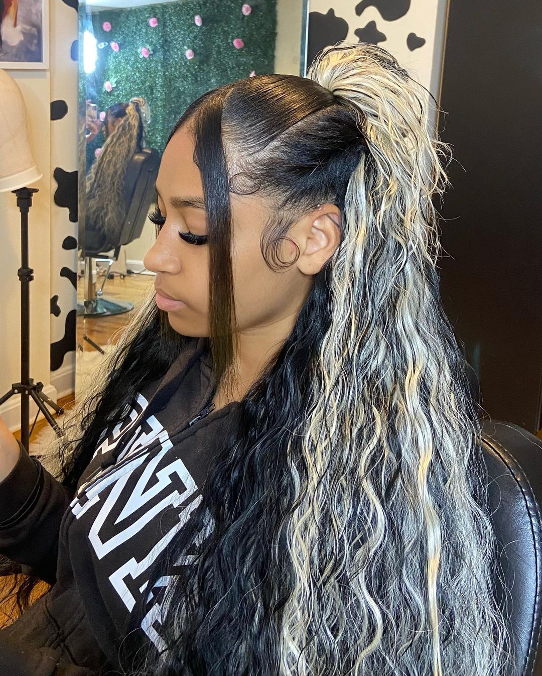 half-up sleek curly ponytail quick weave