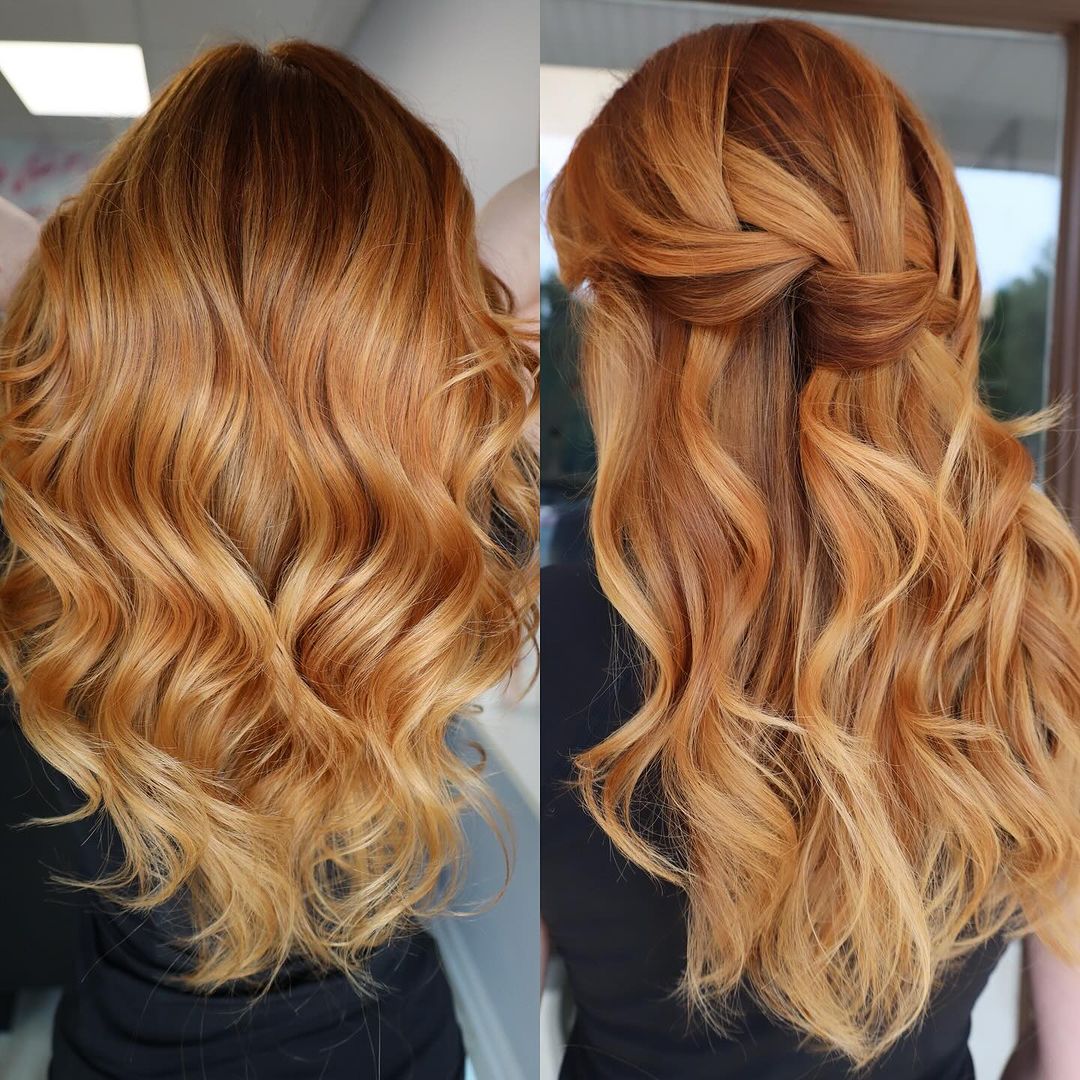 honey copper with blonde streaks