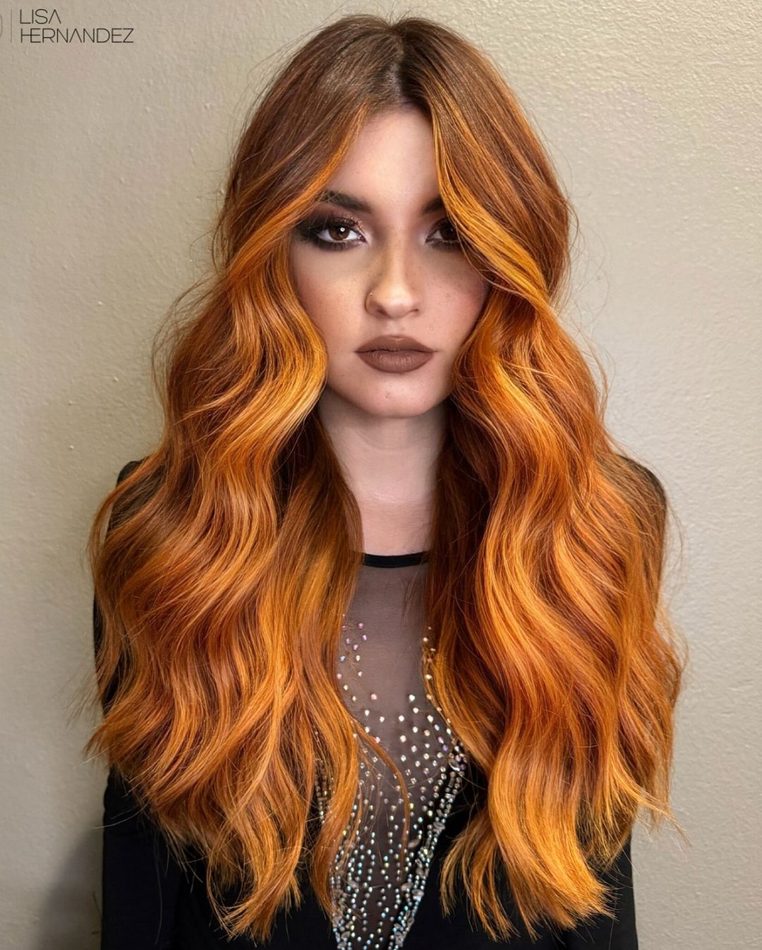 intense honey copper wavy hair