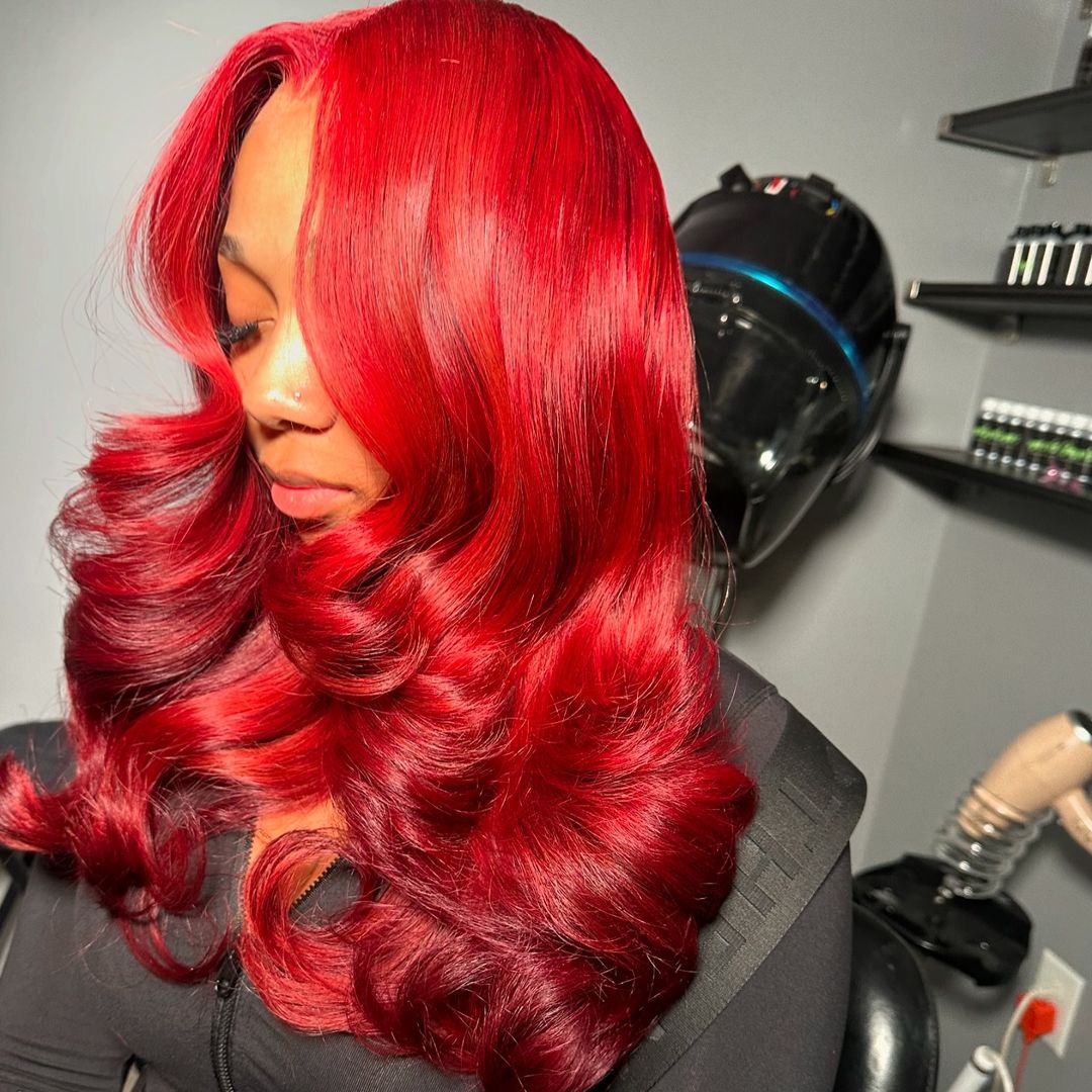 intense red weave loose waves