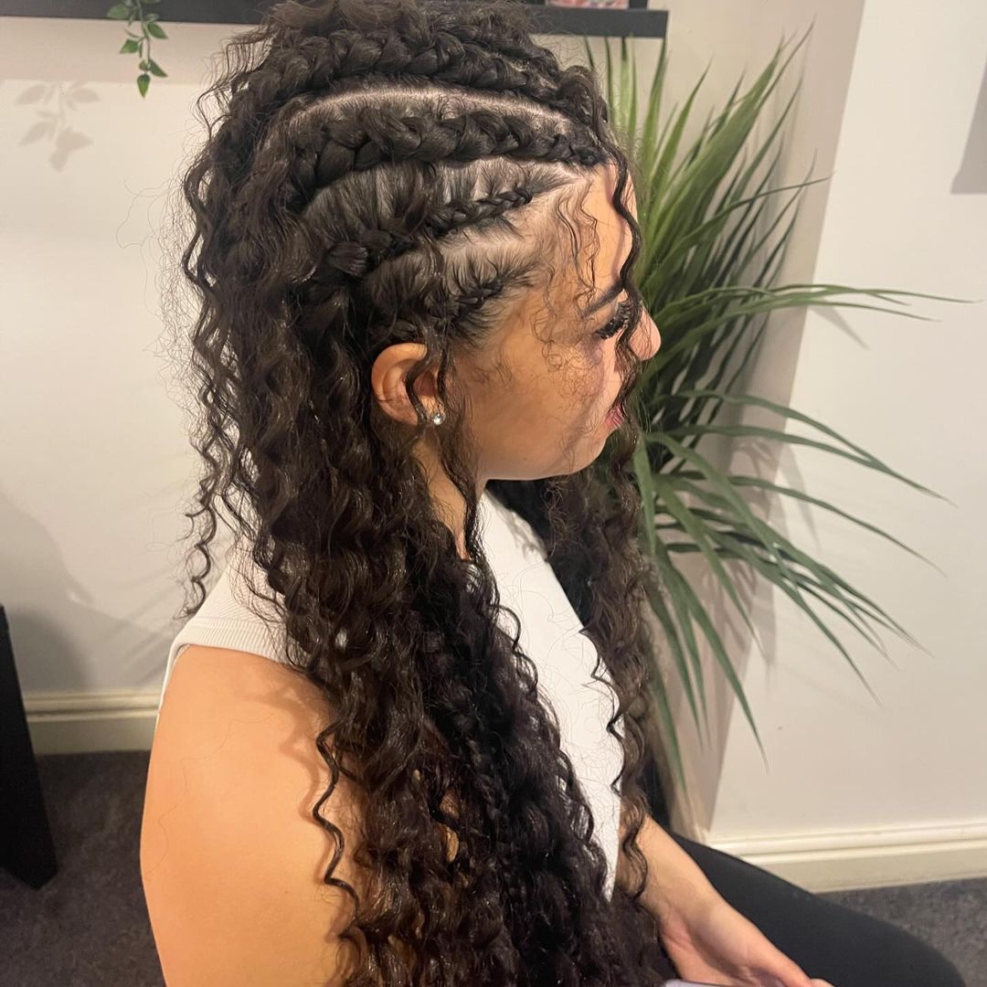 jumbo cornrow braids with curls