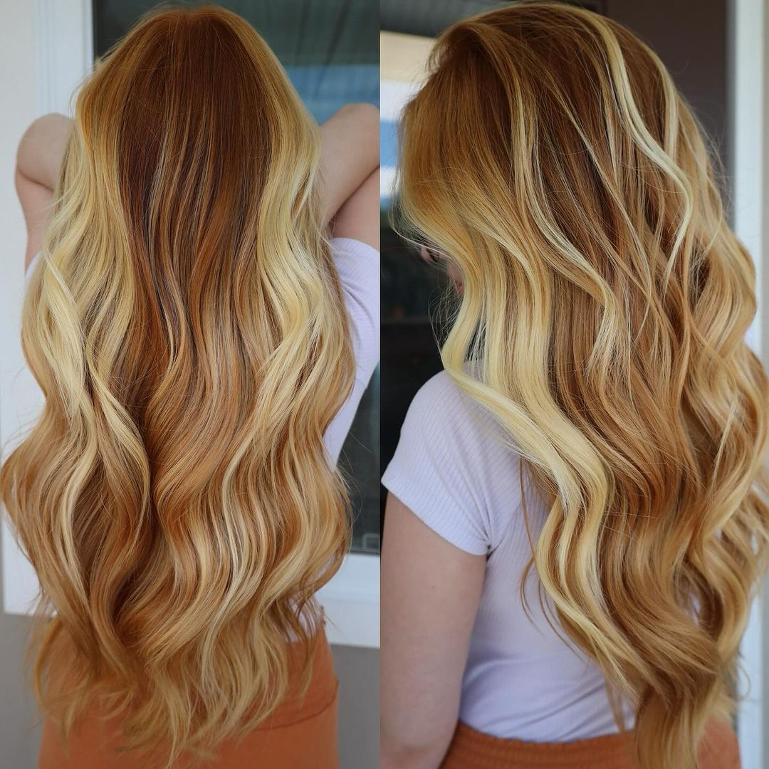 coiffure multidimensionnelle auburn clair blond cuivré