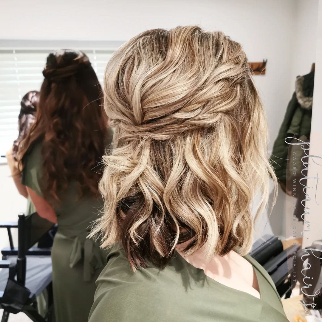 messy braided half-up half-down for short hair