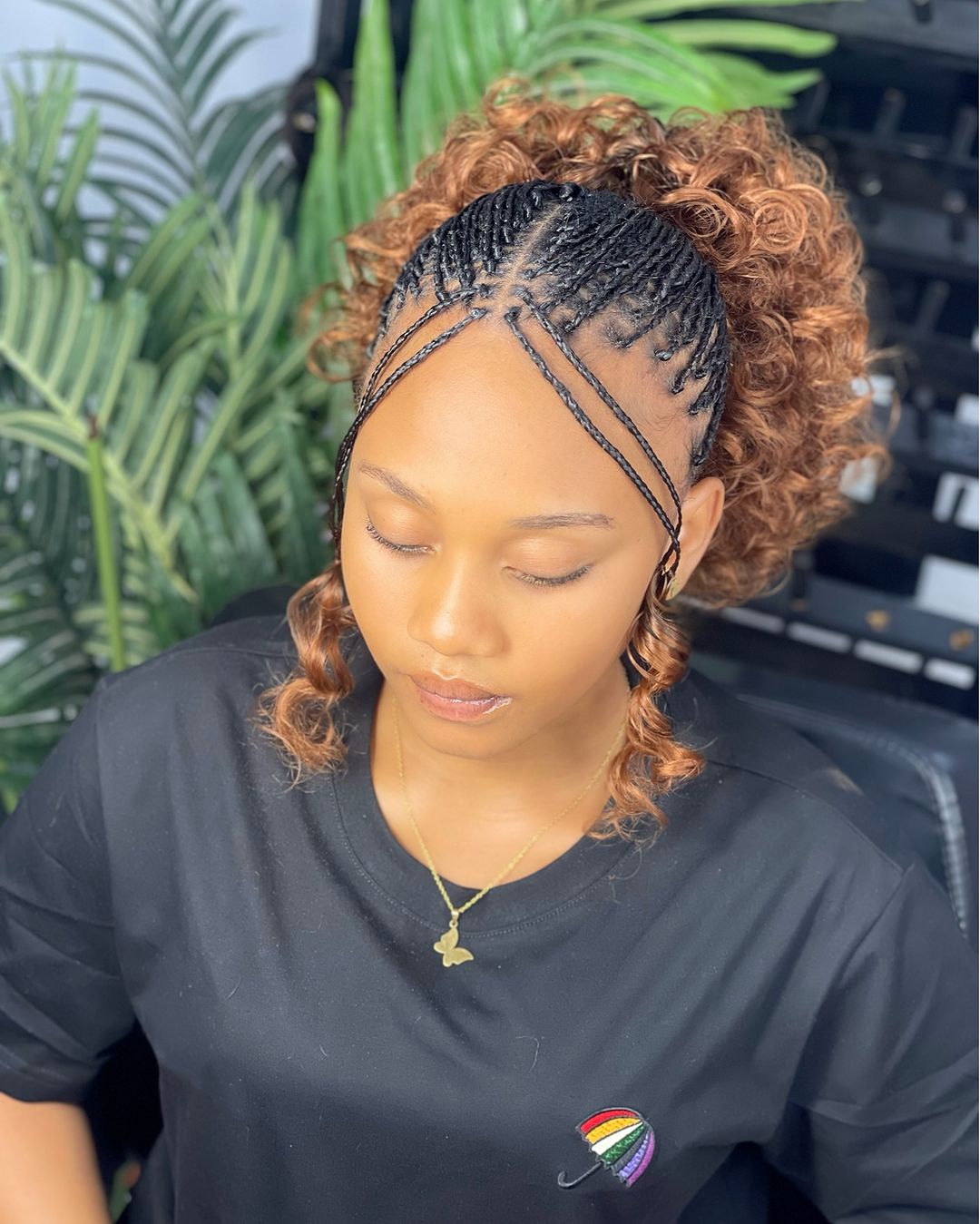 micro braids curly updo