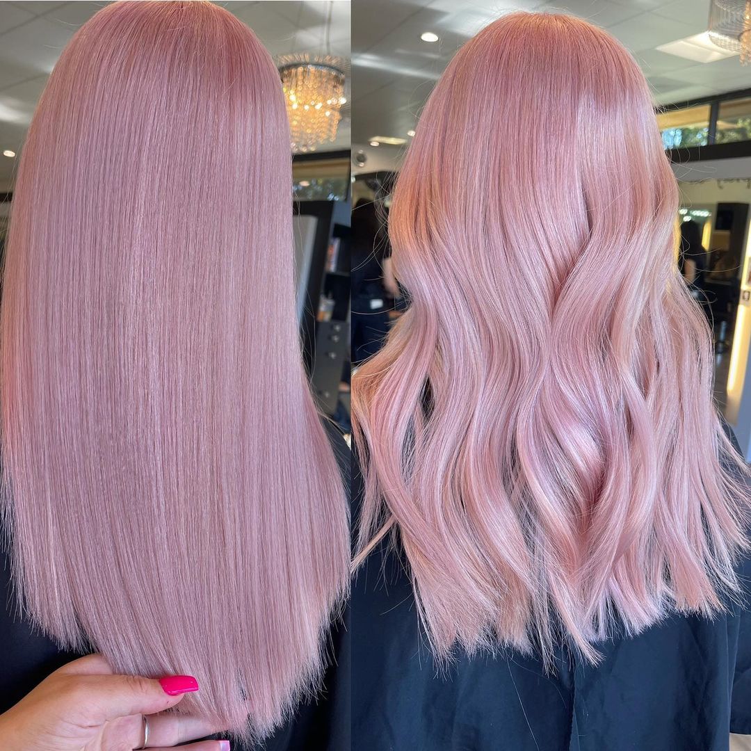 pastel pink champagne hair