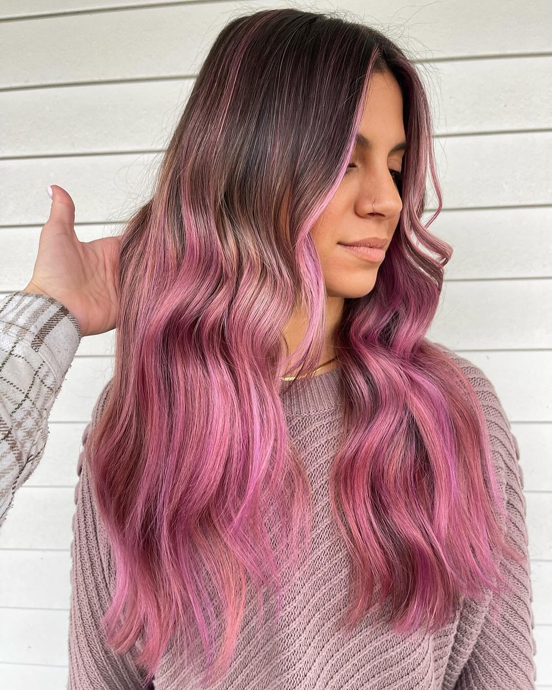 pastel pink dimensional balayage