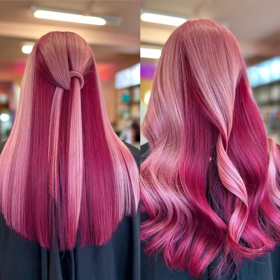 pastel pink with magenta peekaboo highlights