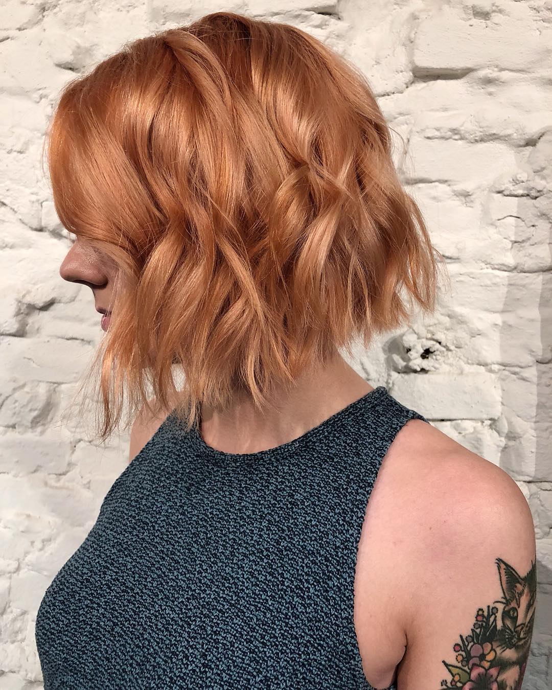 peachy strawberry blonde bob