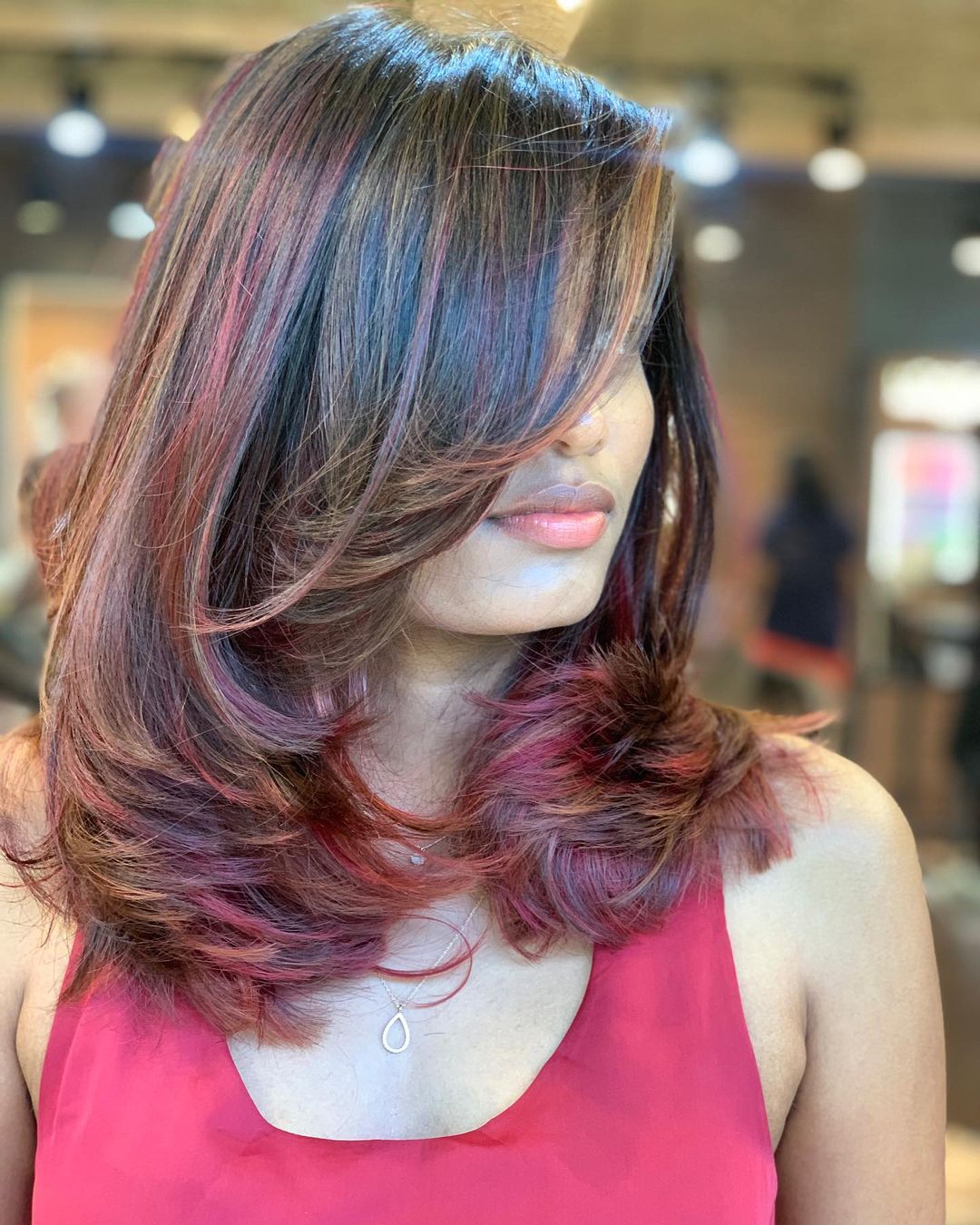 raspberry and caramel hair color