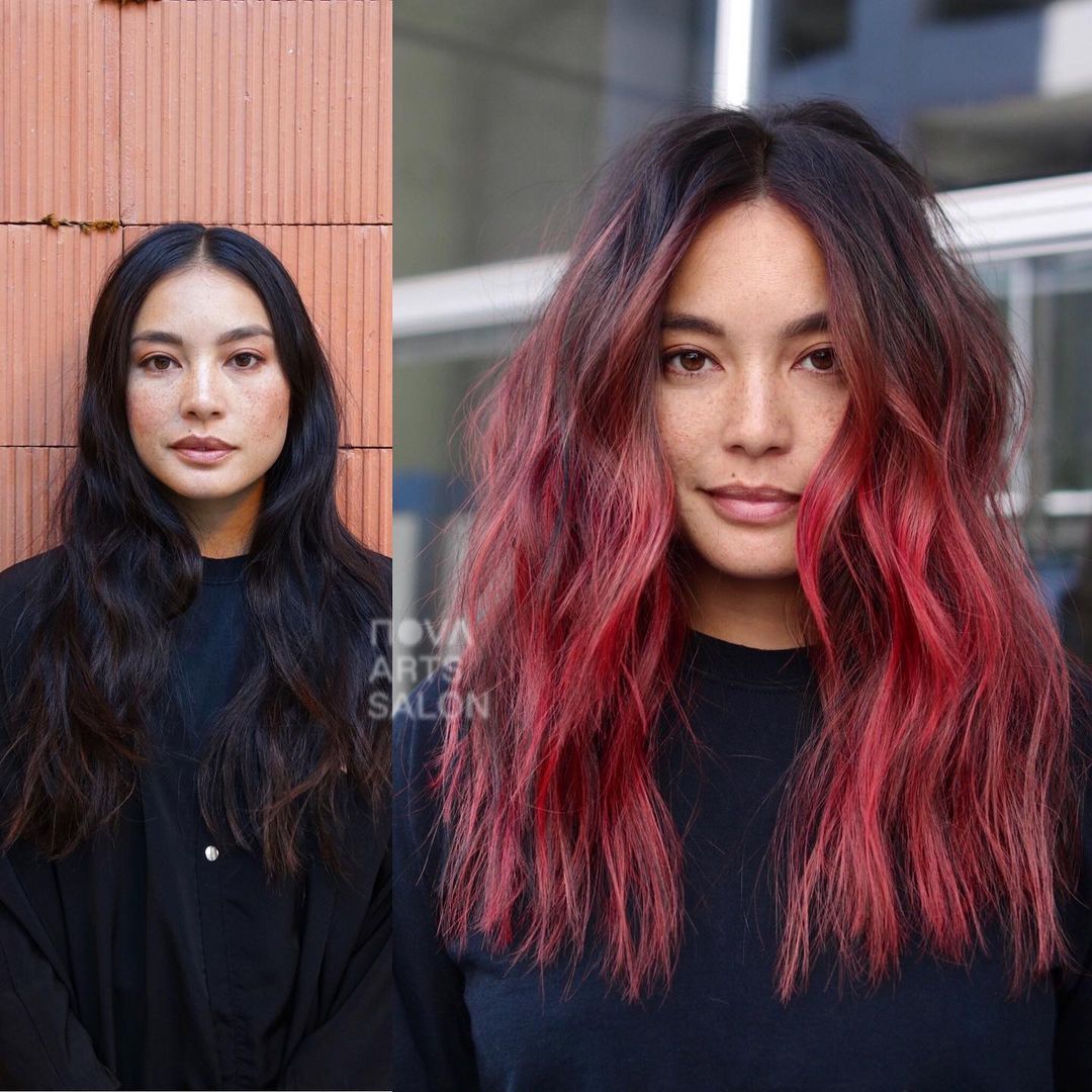 transformation de la couleur des cheveux en framboise