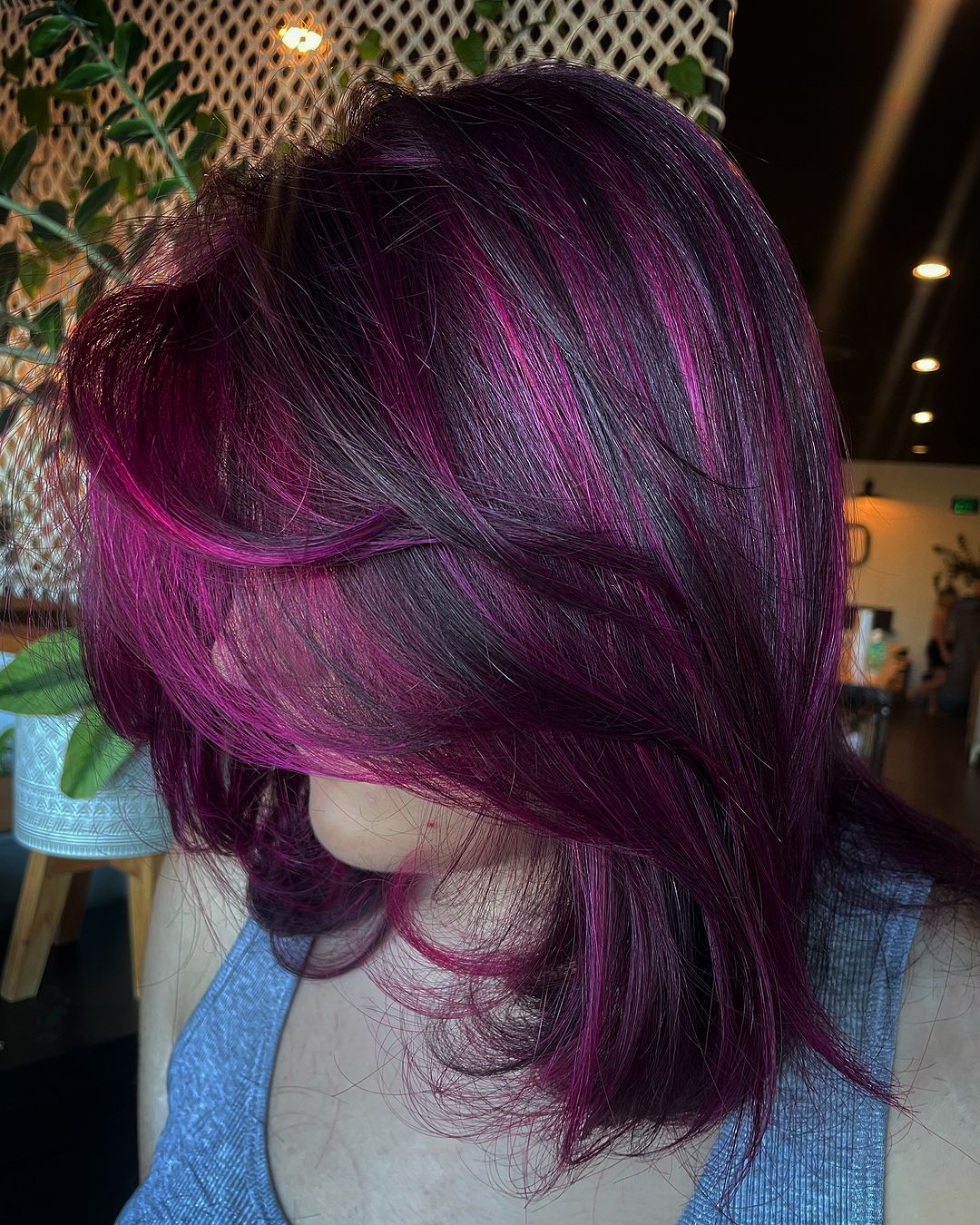 raspberry streaks on dark hair