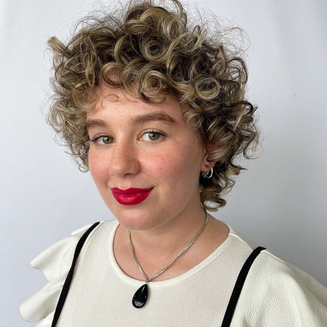 short curly shag with highlights