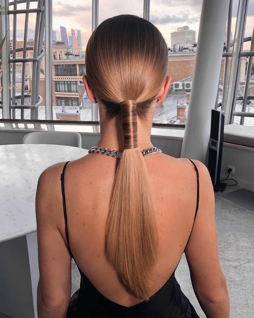 sleek low ponytail