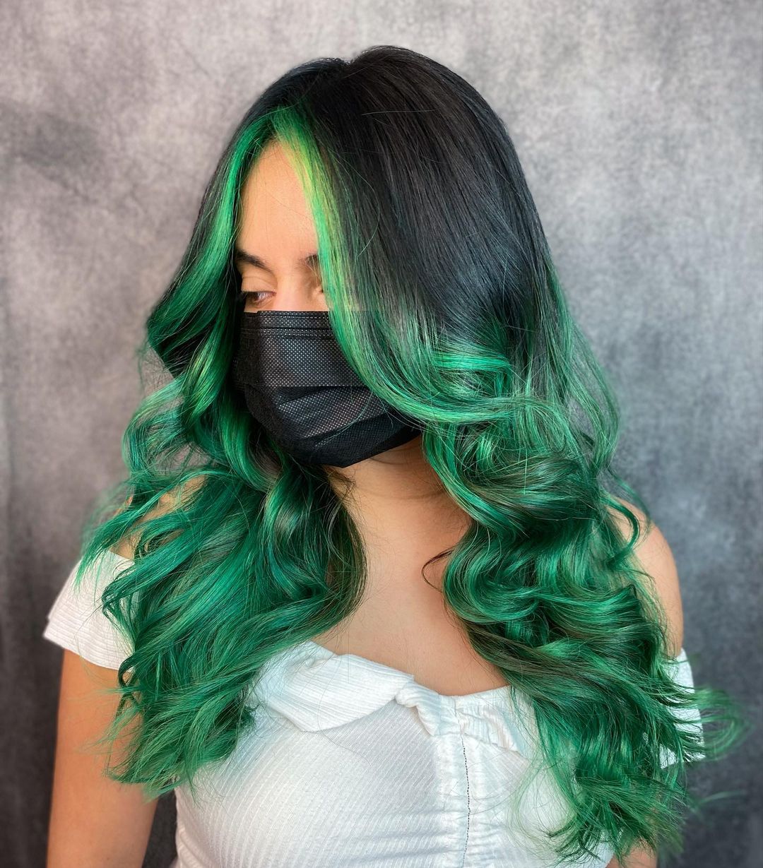 soft black and green hair