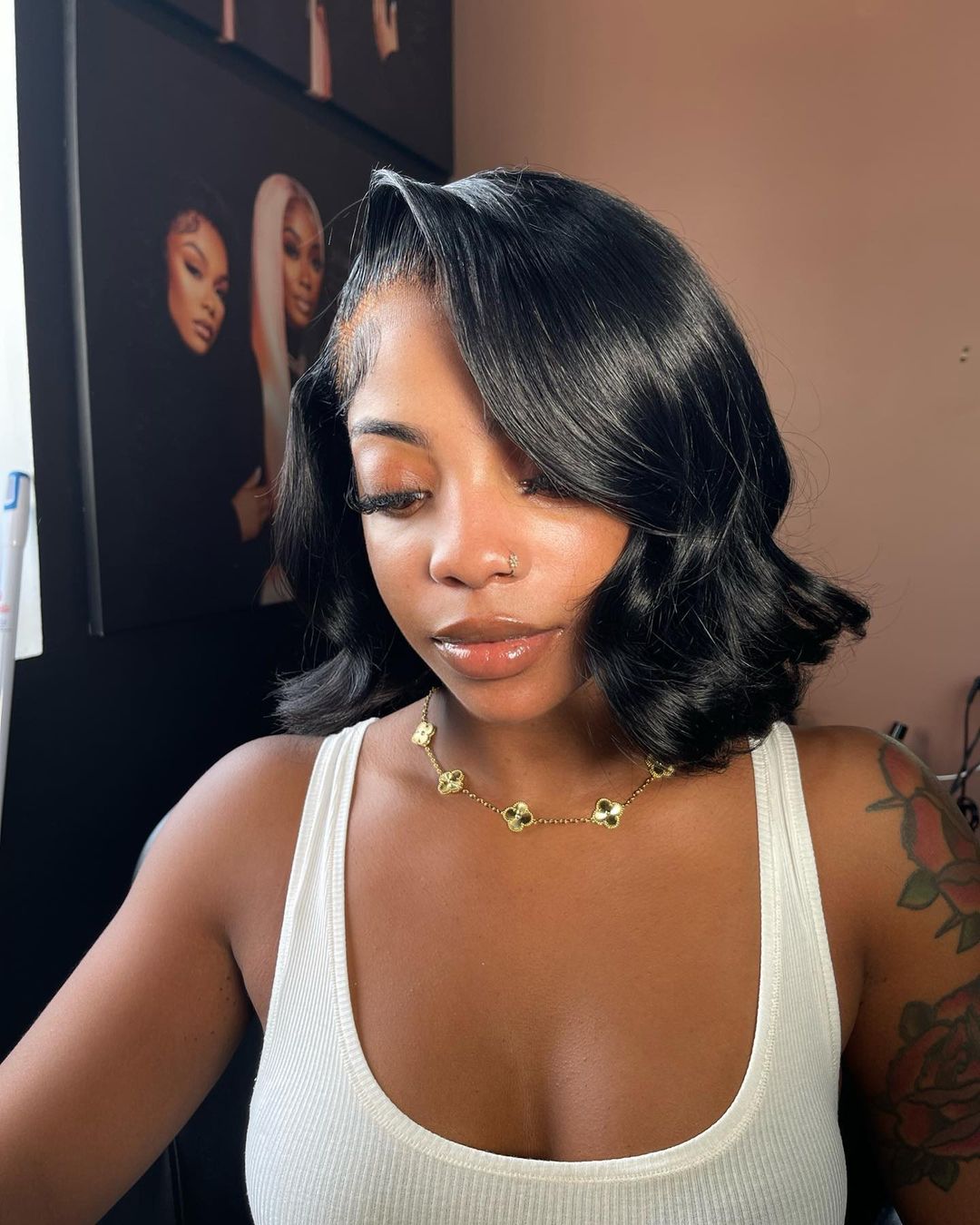 soft wavy bob with a deep side part quick weave