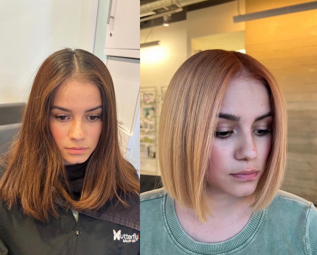 transformation d'un bob blond fraise