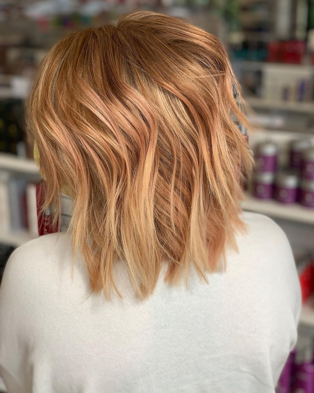 strawberry blonde textured bob