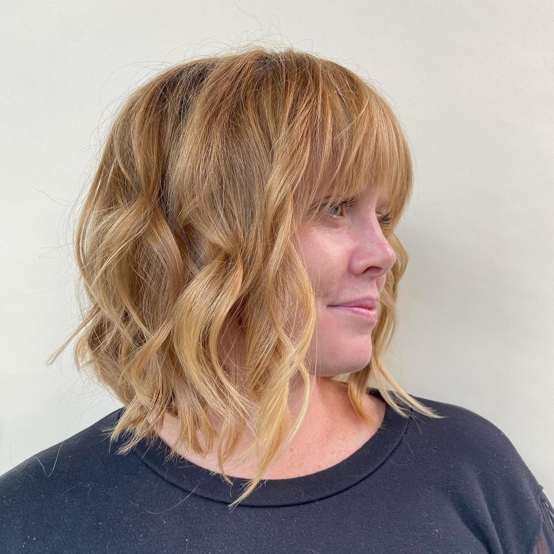 strawberry blonde textured a-line bob