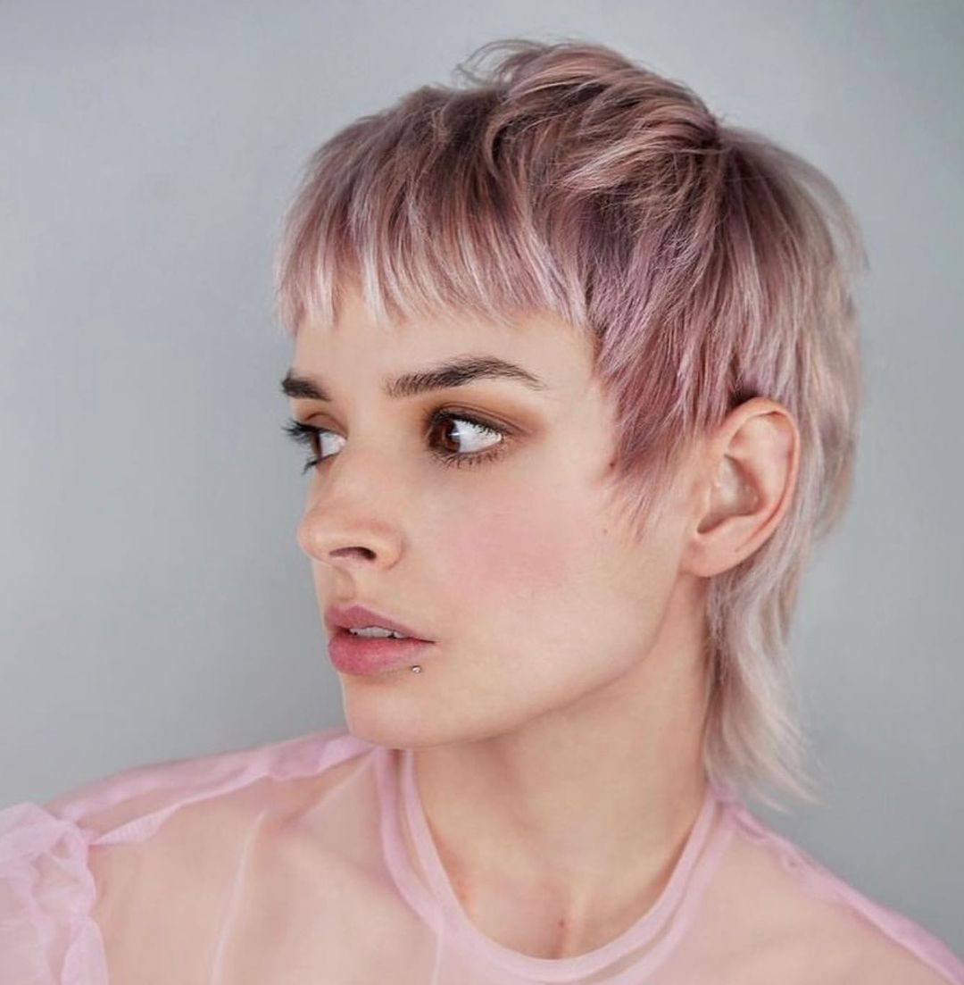 textured pixie mullet with bangs