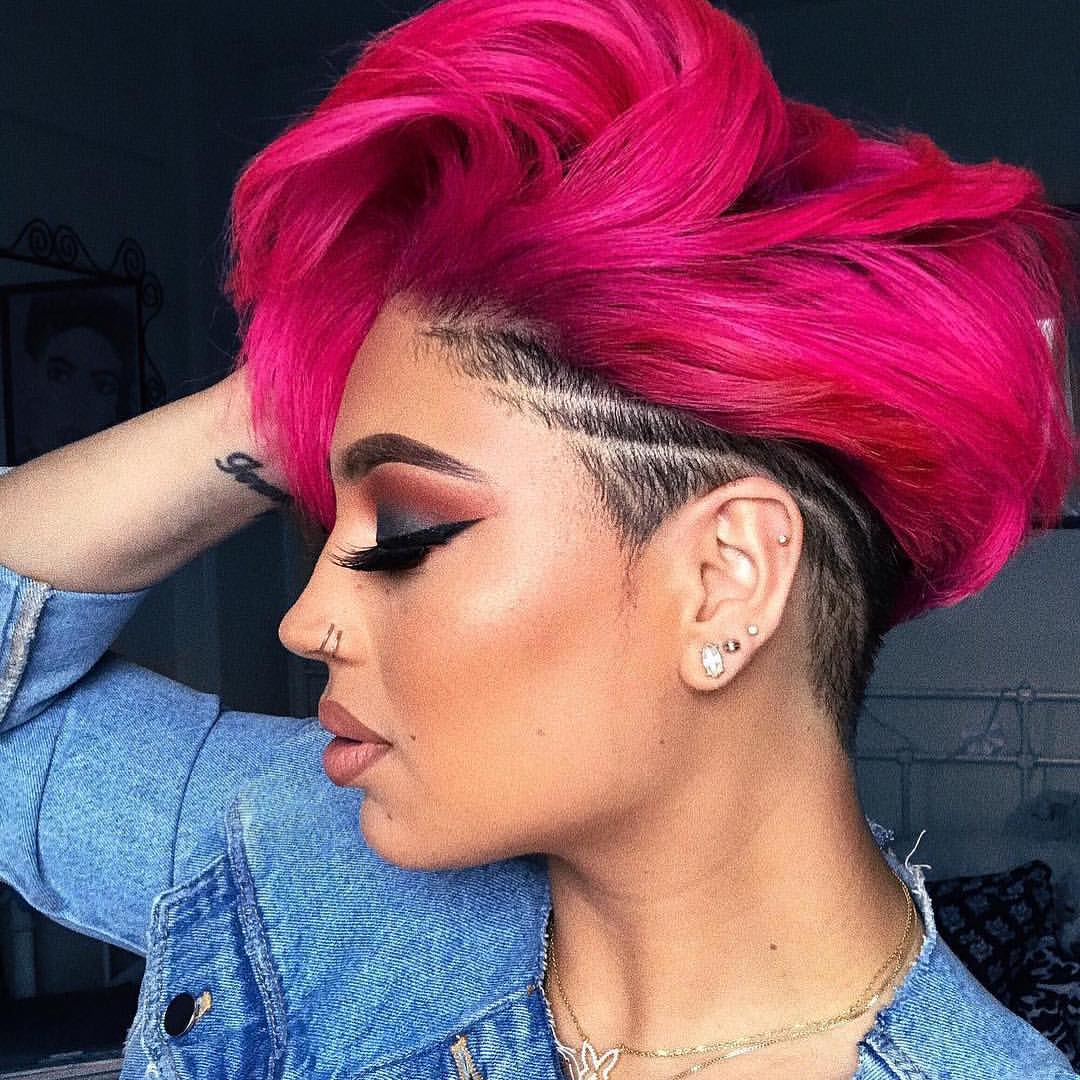 fuschia pixie cut with an undercut