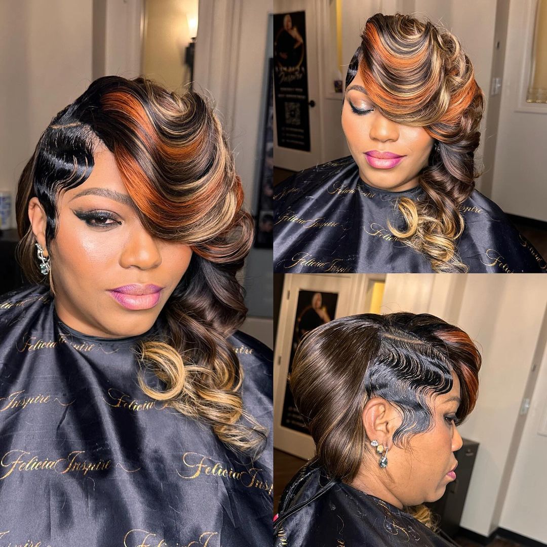 wavy dimensional quick weave with finger waves (tissage rapide ondulé avec ondulations)