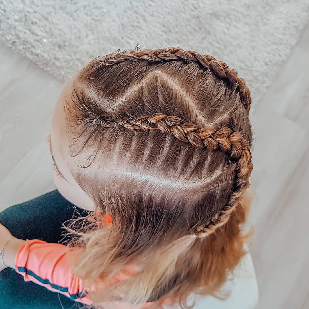 zig zag parts and two lace braids