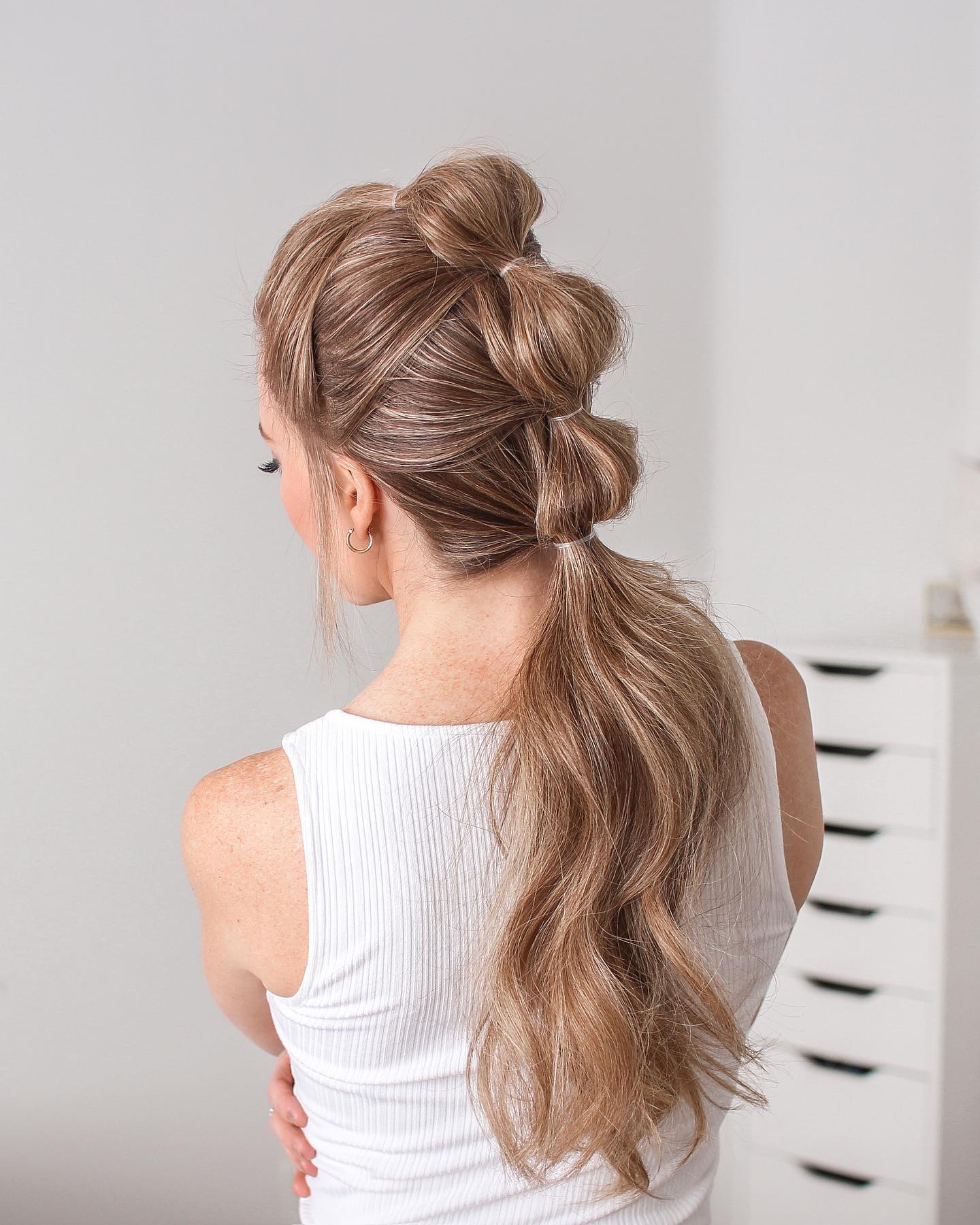 bubble braid into ponytail