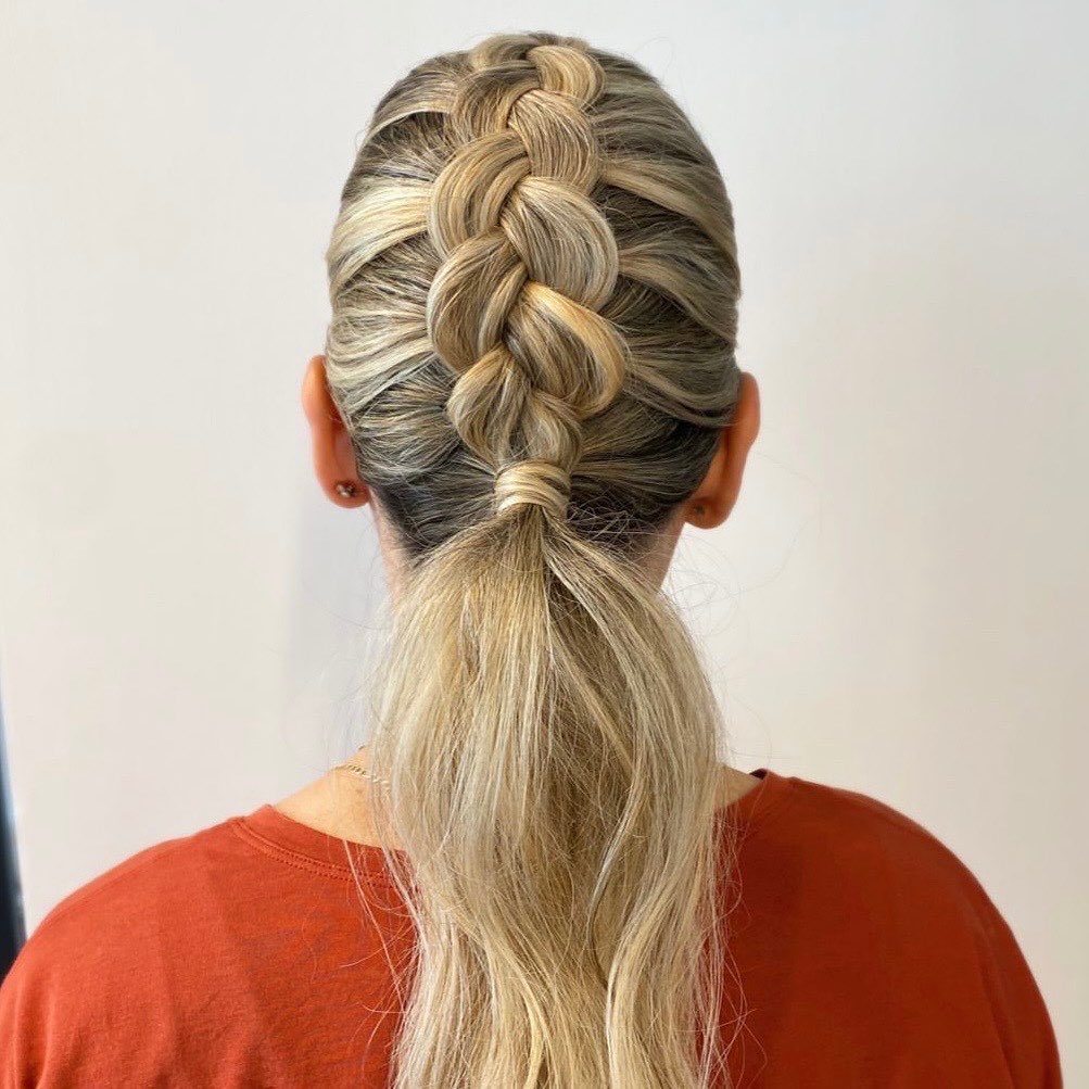 dutch braid into ponytail