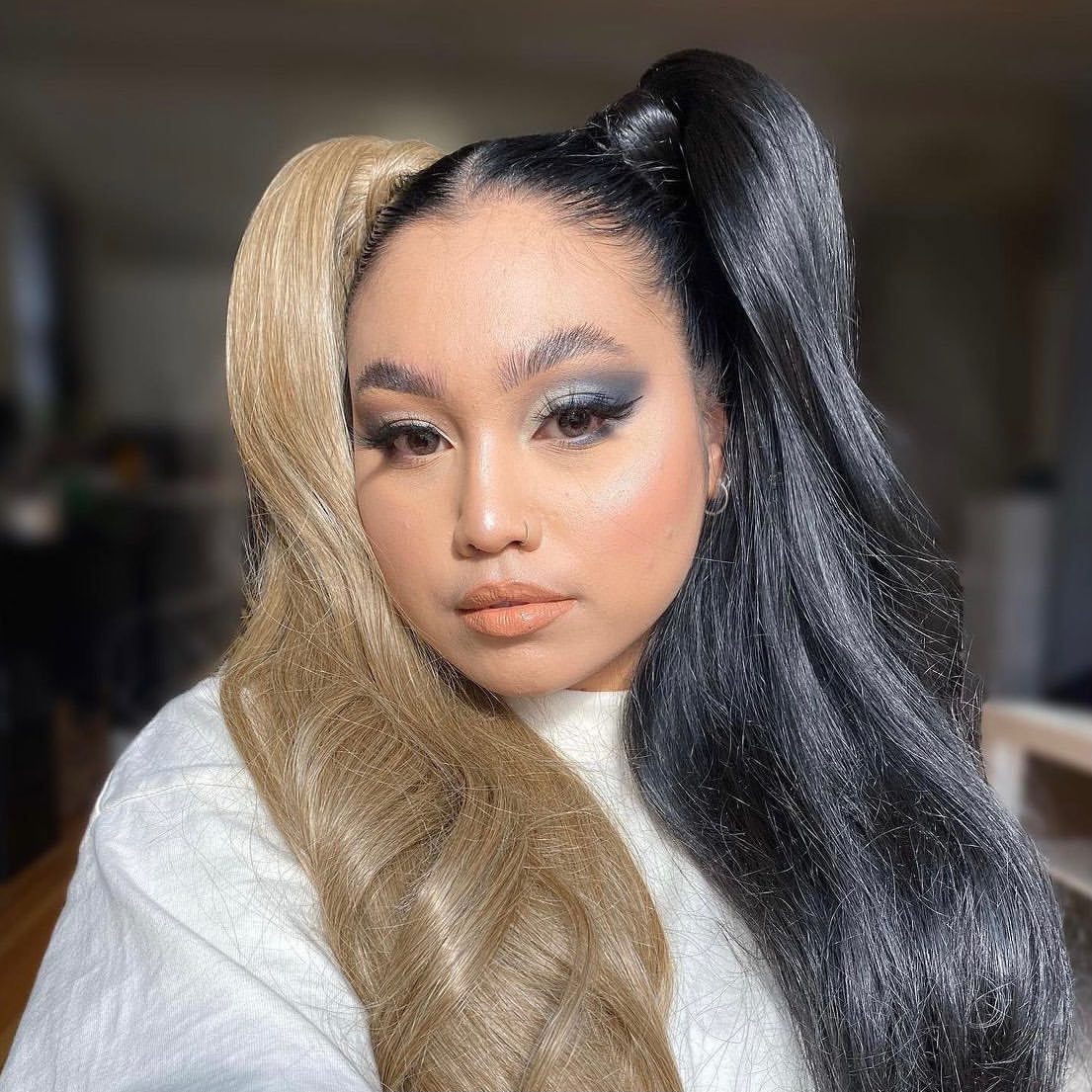 beige and black gemini hair