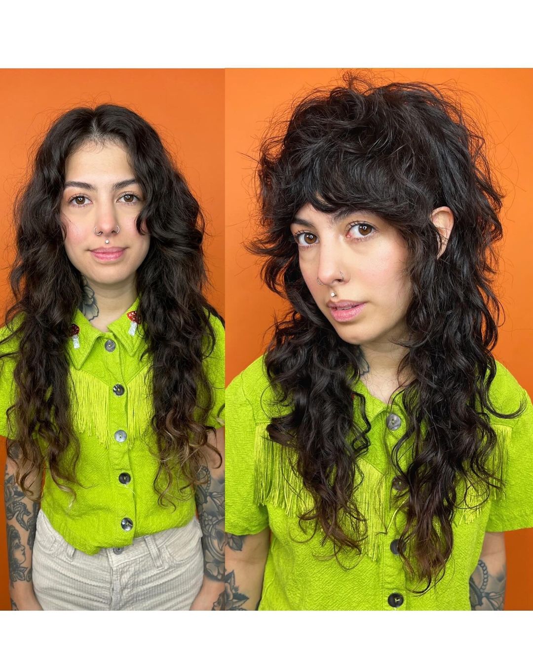 70s curly shag cut with bangs