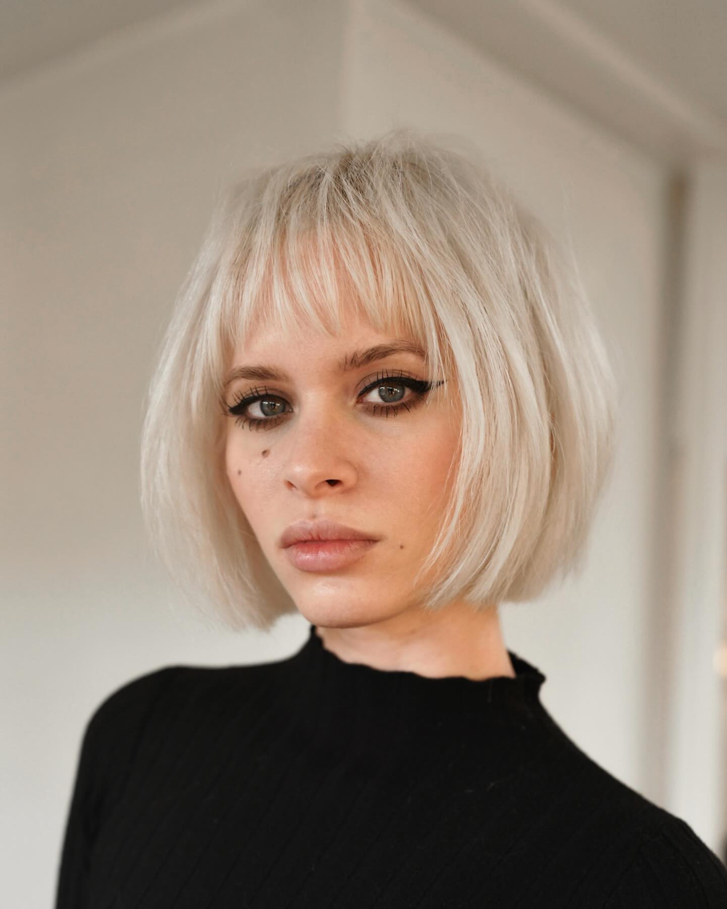 textured bob with bangs