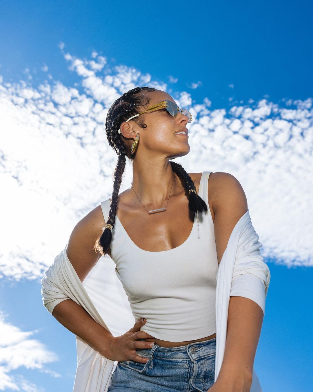 Fulani braided pigtails with slayed edges on Alicia Keys