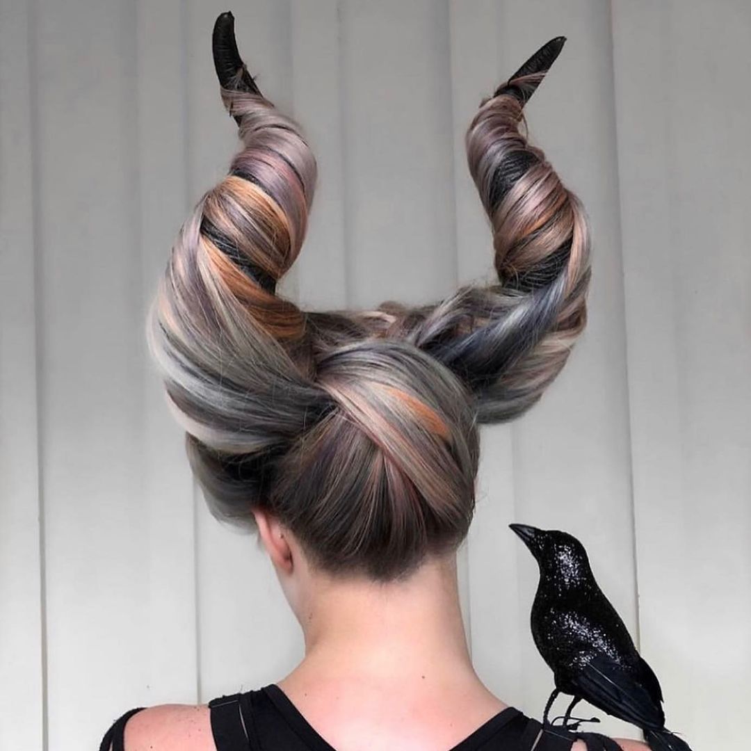 Halloweeen updo with horns