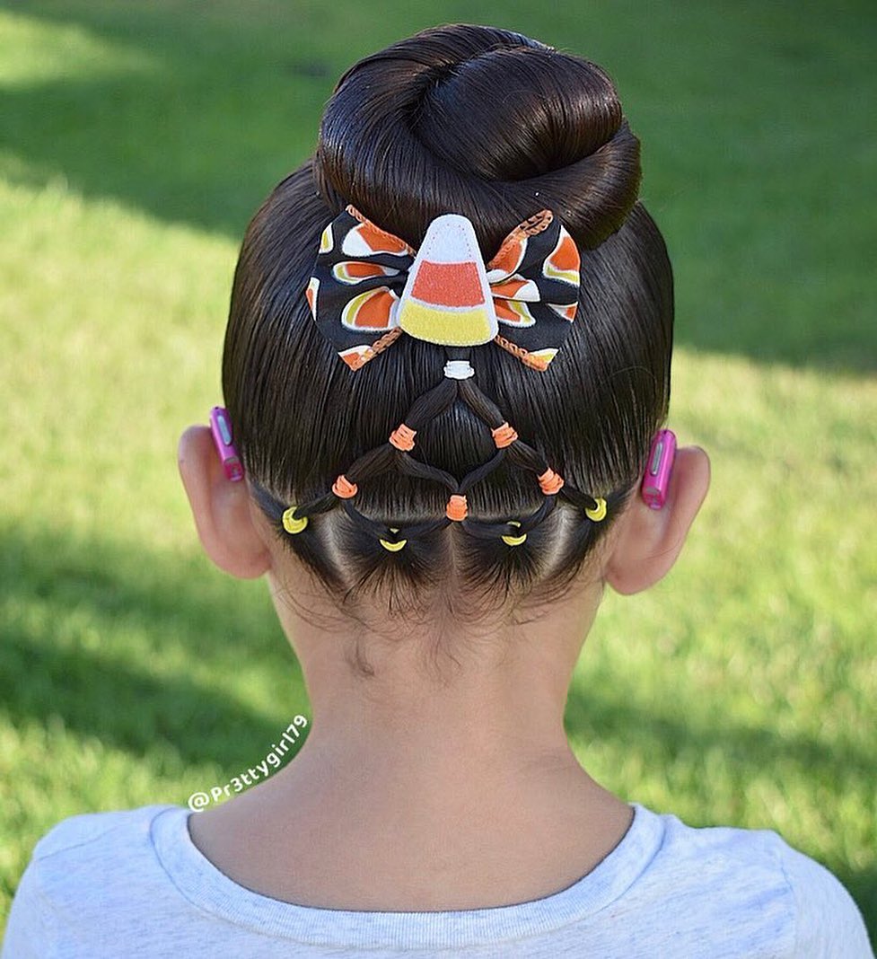 Halloween web updo bun for kids