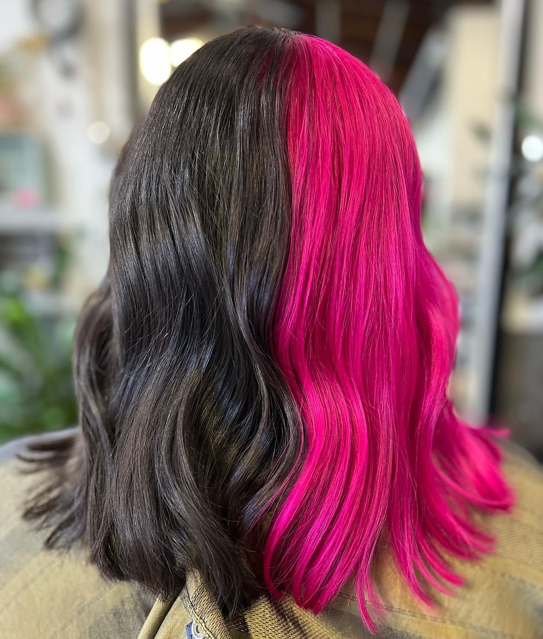 black and pink hair