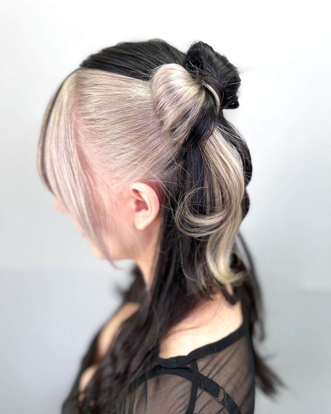 blonde black half-up bows