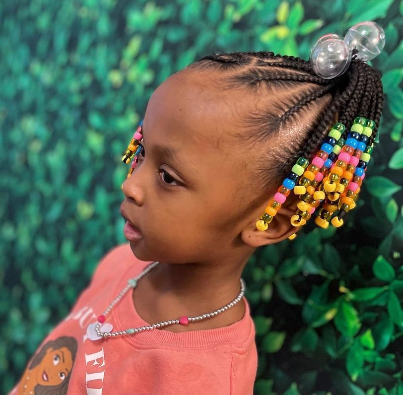 braided ponytail with beads and cornrows 1