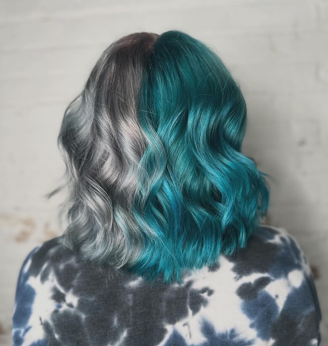 color block teal silver split dye